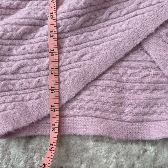 Astr The Label Mariana Cable Knit Fuzzy Wrap Sweater Pink Large New - Picture 13 of 13